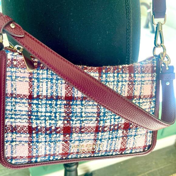 NWT Kate Spade medium Hudson tweed convertible bag in dark Merlot multi - Picture 3 of 13
